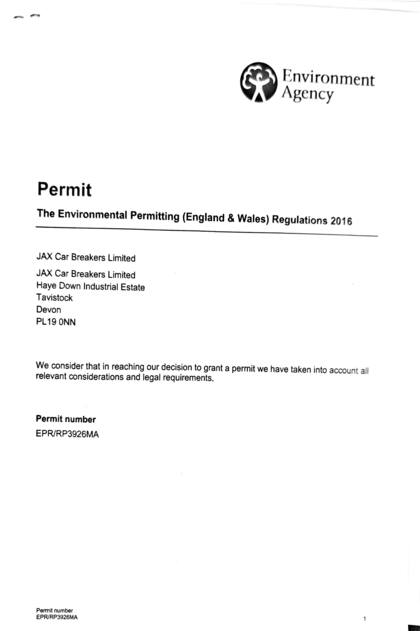 Environmental permit, page 1
