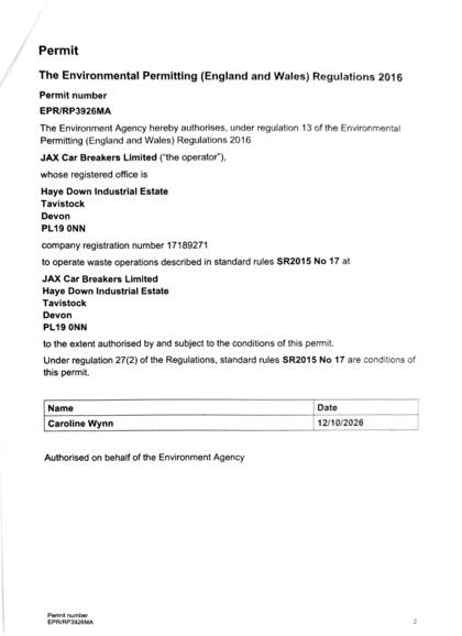 Environmental permit, page 2